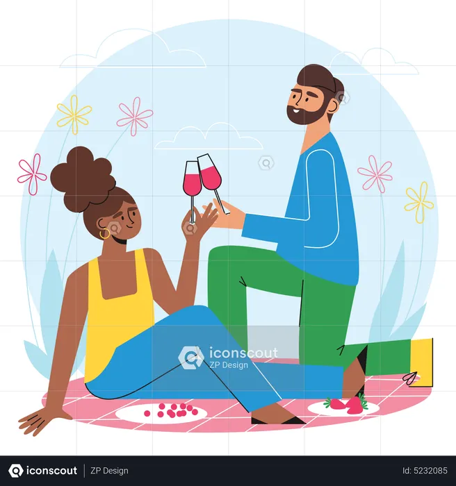 Pareja disfrutando de un picnic romántico  Ilustración