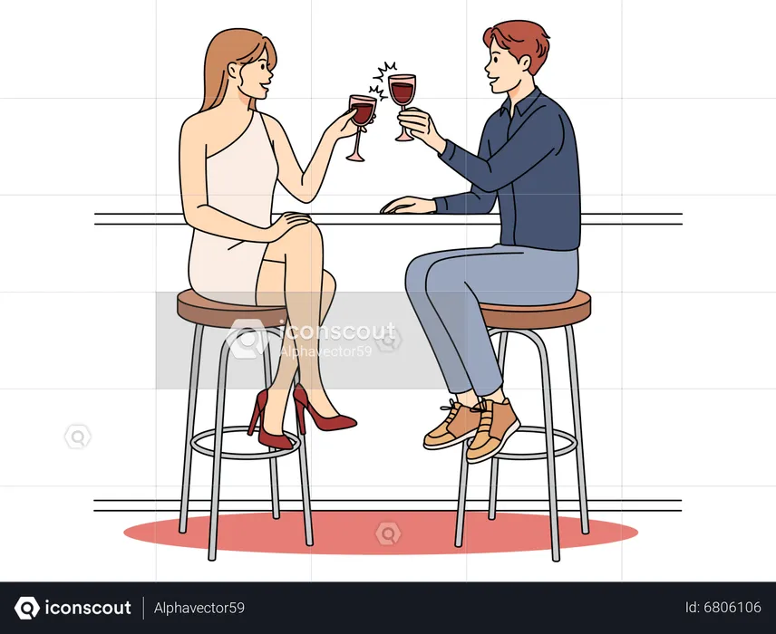 Pareja disfrutando del vino juntos  Ilustración