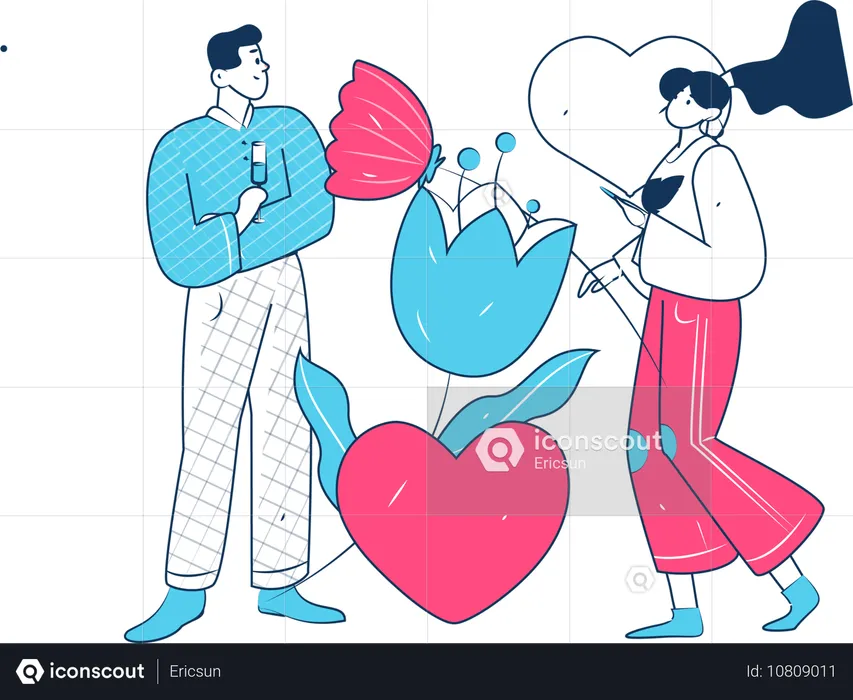 Pareja en cita de San Valentín  Ilustración