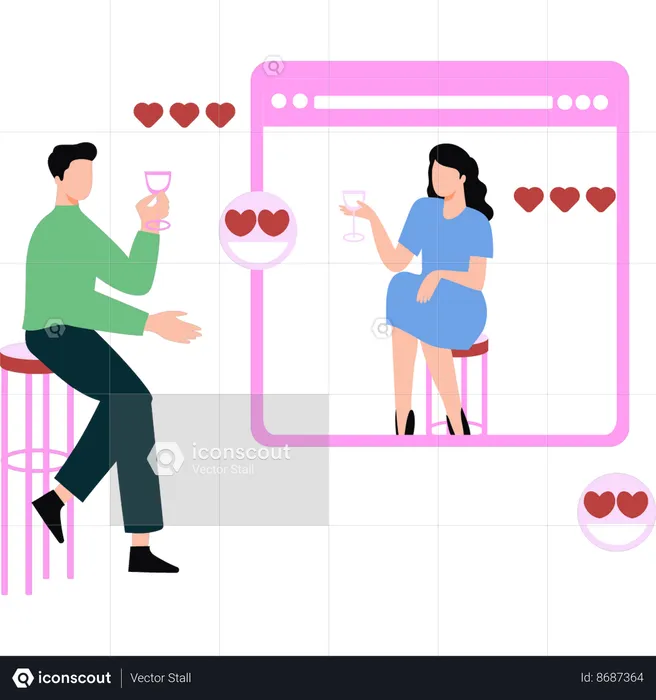 La pareja está chateando en línea  Ilustración