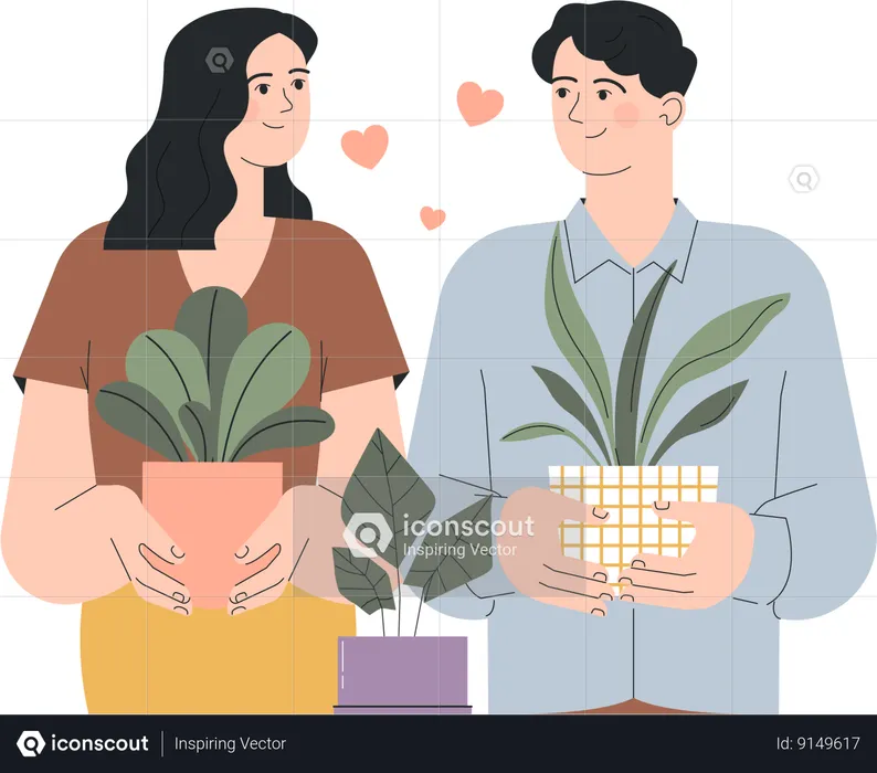 Una pareja está plantando más árboles juntos  Ilustración