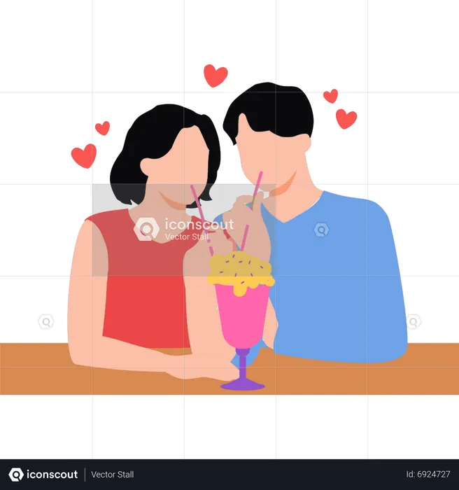 La pareja está bebiendo jugo de un vaso.  Ilustración