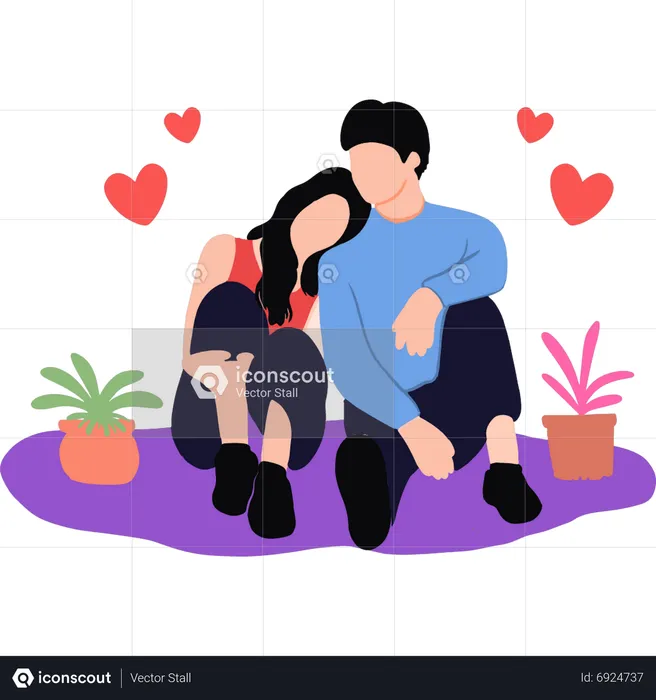 La pareja está sentada en el suelo  Ilustración