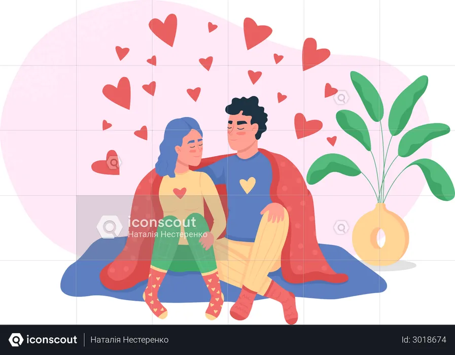 Pareja feliz en casa  Ilustración