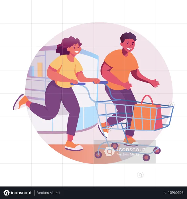 Feliz pareja yendo de compras  Ilustración