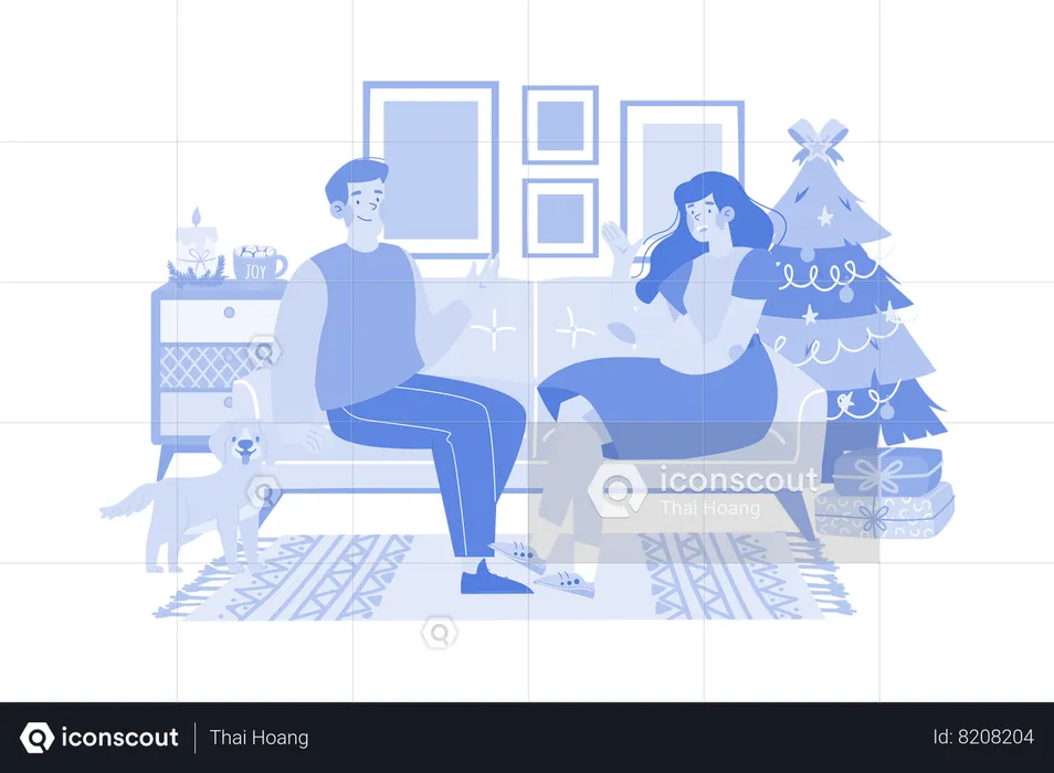 Una pareja habla sobre los deseos navideños.  Ilustración