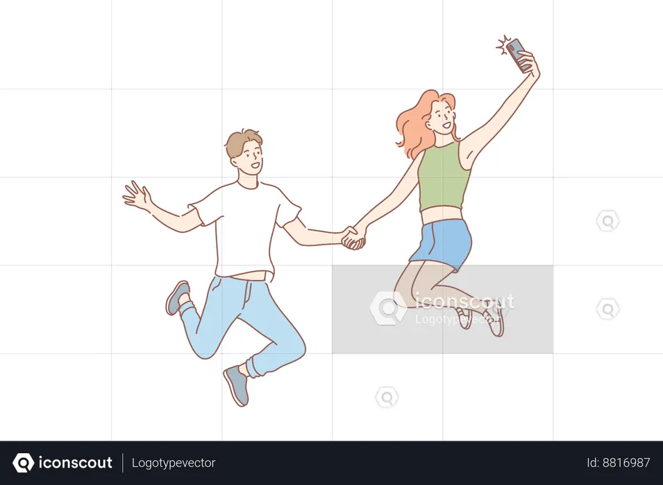 La pareja está haciendo clic en selfie  Ilustración