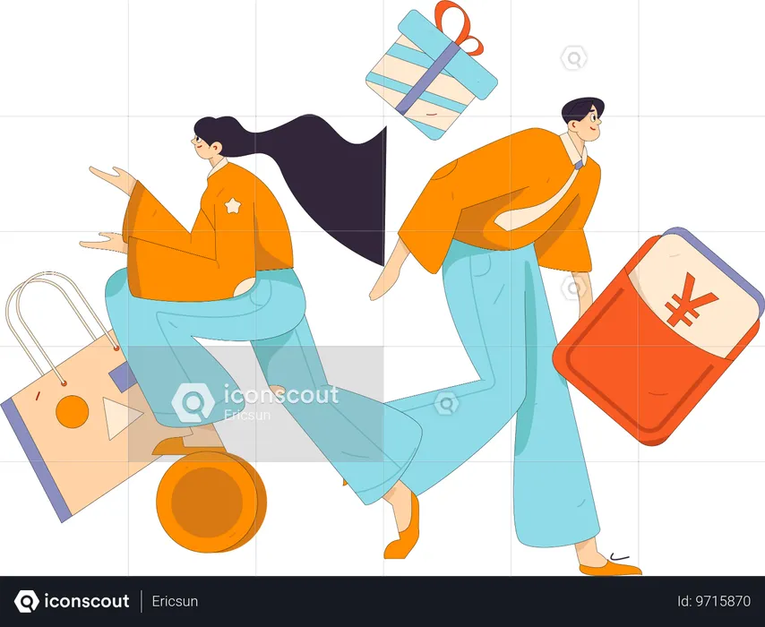 Pareja haciendo compras de boda juntos  Ilustración