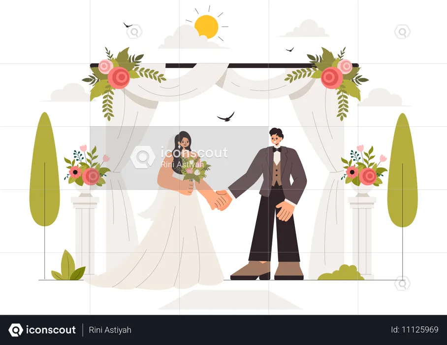 Pareja celebrando su boda  Ilustración