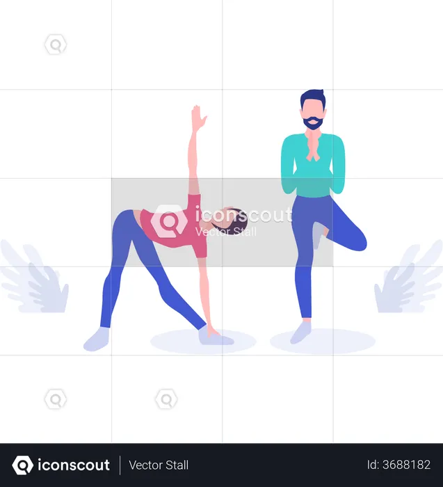 Pareja haciendo yoga  Ilustración