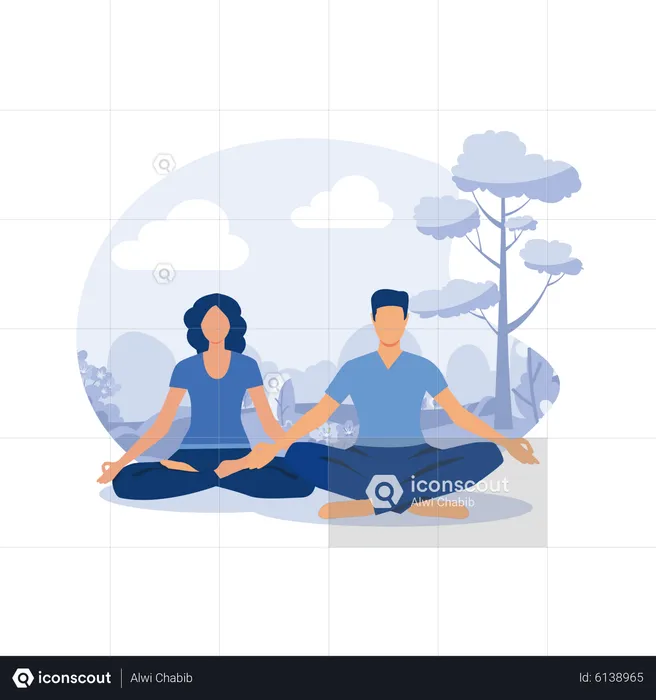 Pareja haciendo yoga  Ilustración