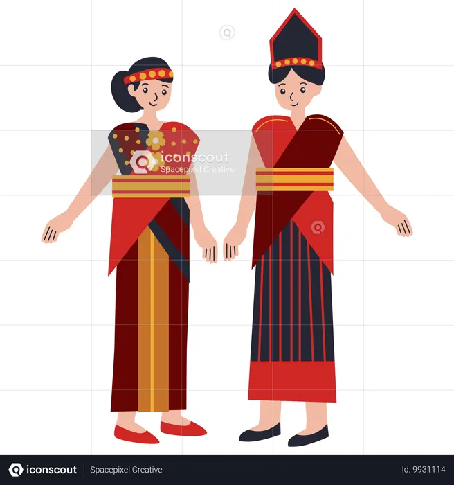 Pareja joven vistiendo el norte de Sumatra  Ilustración