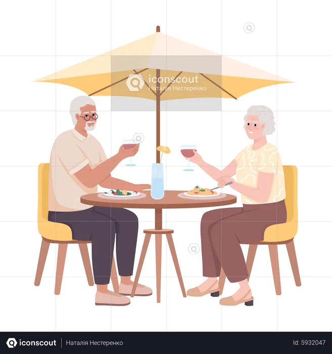 La pareja de jubilados cena en la cafetería  Ilustración