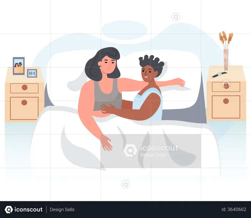 Pareja LGBT durmiendo juntos en la cama  Ilustración