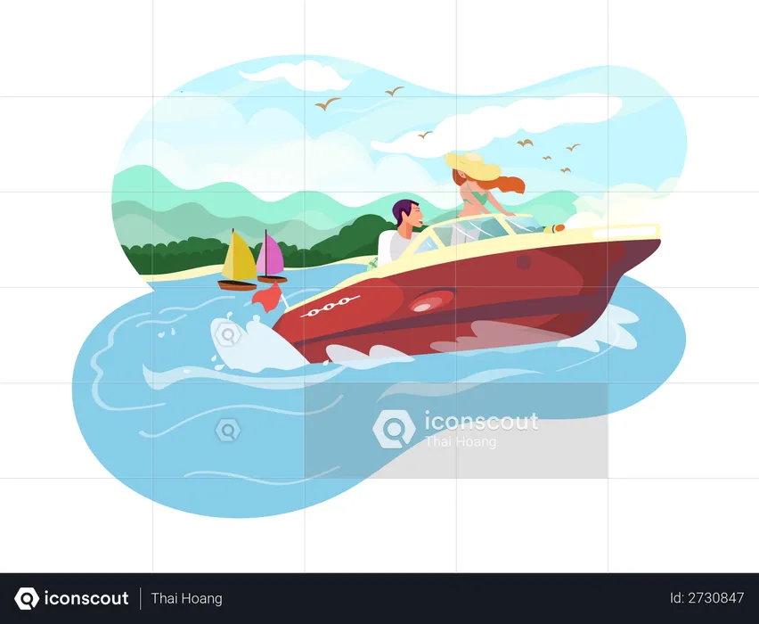 Pareja montando en barco  Ilustración