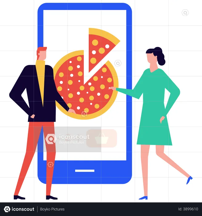 Pareja pide pizza por aplicación  Ilustración