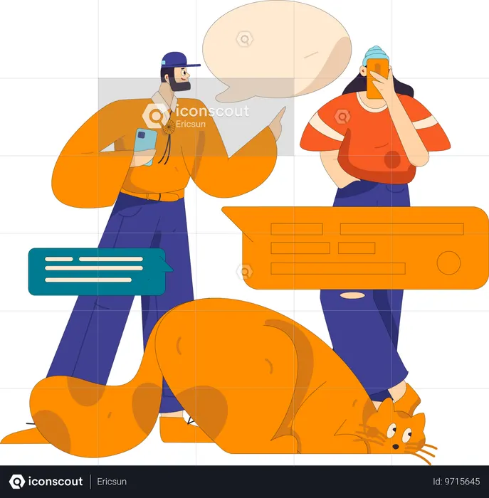 Pareja proponiéndose matrimonio en las redes sociales  Ilustración