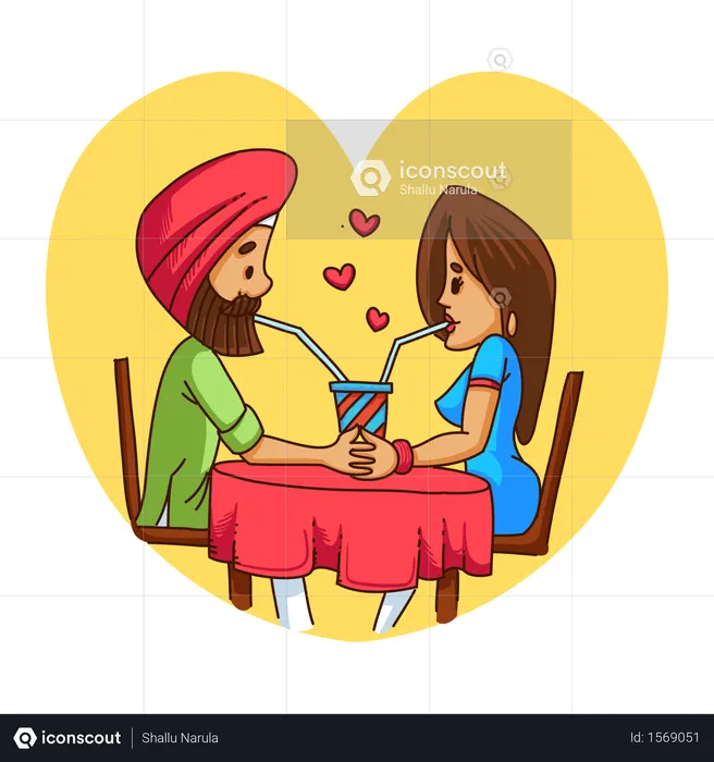 Pareja romántica punjabi yendo a cenar  Ilustración