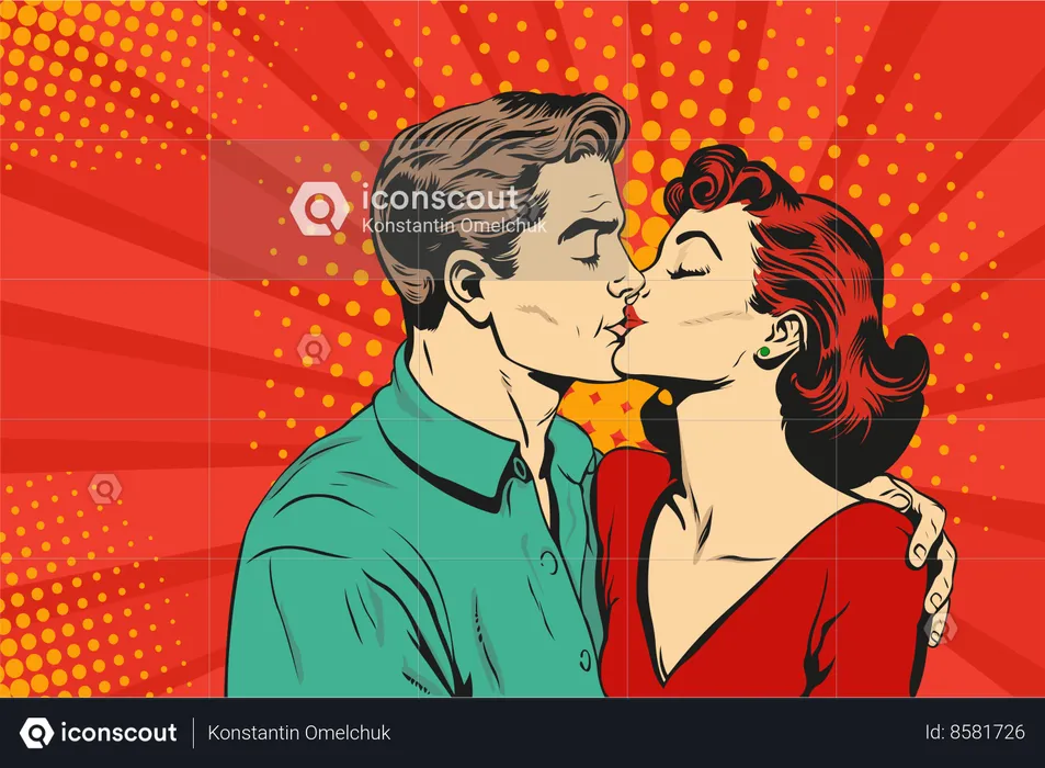 Pareja besándose en los labios  Ilustración