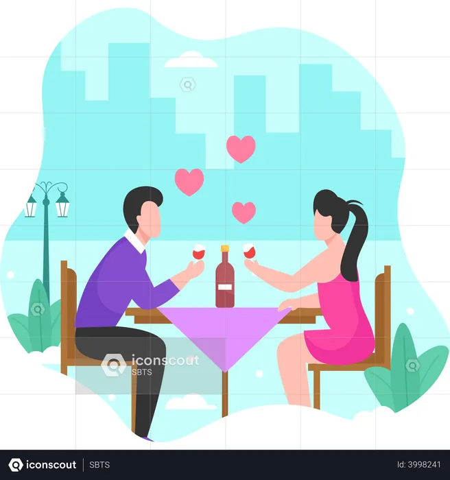 Pareja teniendo una cena romántica  Ilustración