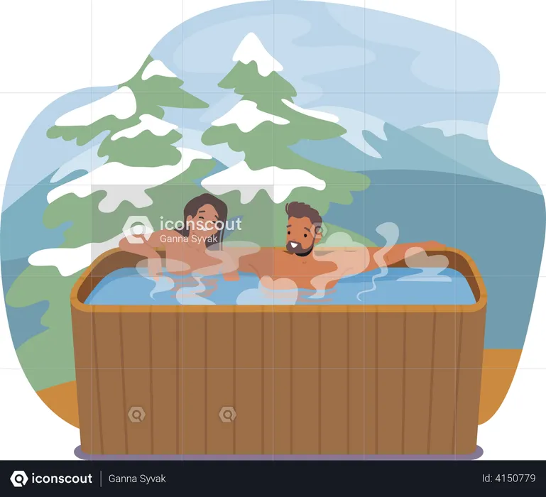 Pareja tomando baño de sauna  Ilustración