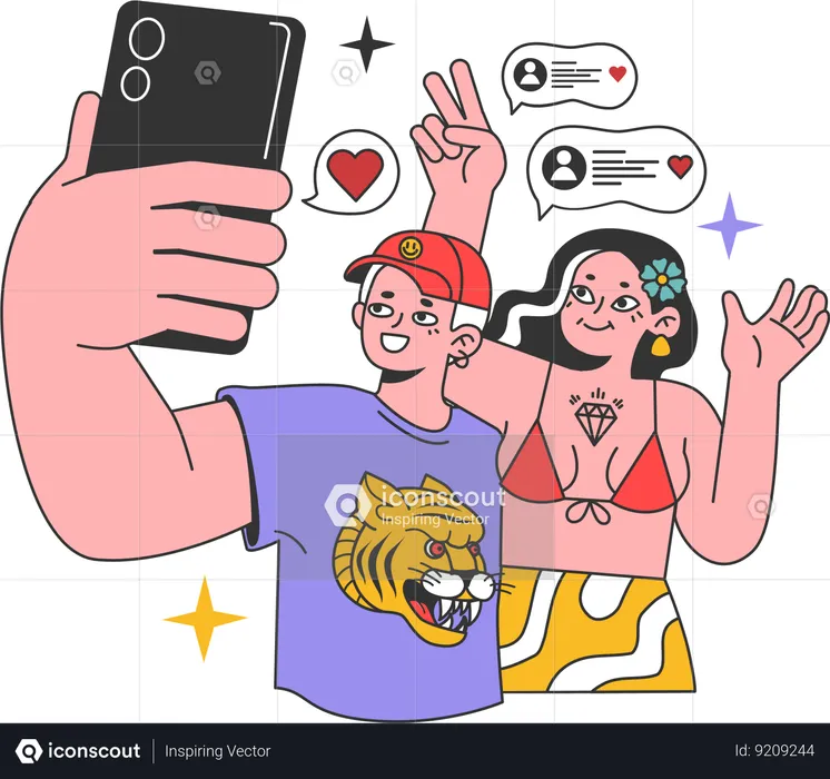 Pareja tomando selfie  Ilustración