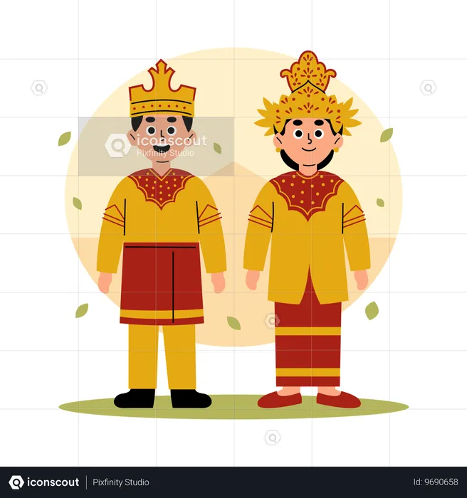 Pareja tradicional de Kalimantan del Norte en ropa cultural, Borneo, Kalimantan del Norte  Ilustración