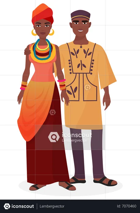 Pareja tribal africana con traje tradicional  Ilustración