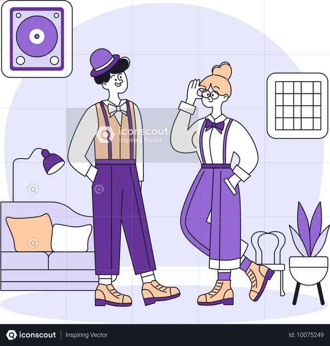 Pareja vestida con estilo retro para fiesta  Ilustración