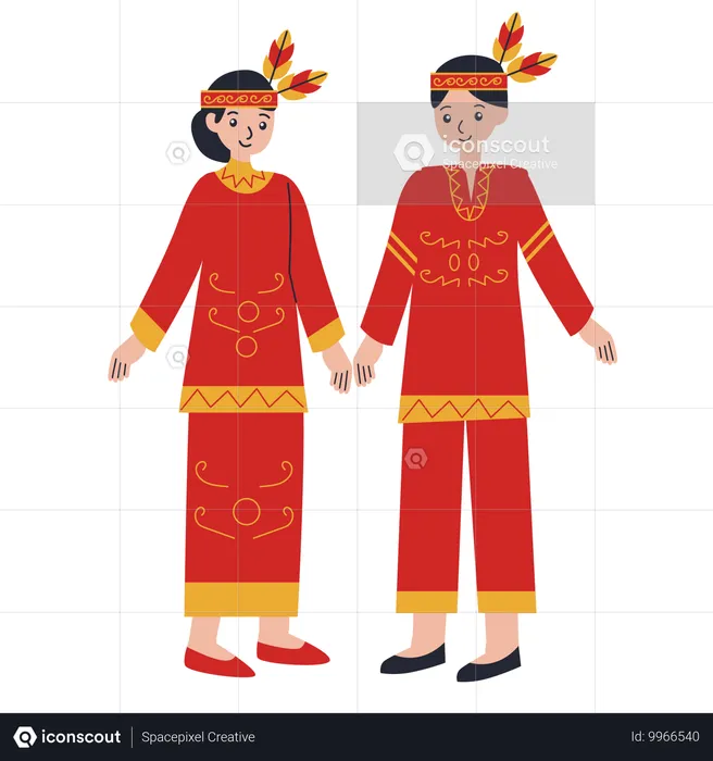 Pareja vestida en Kalimantan Central  Ilustración