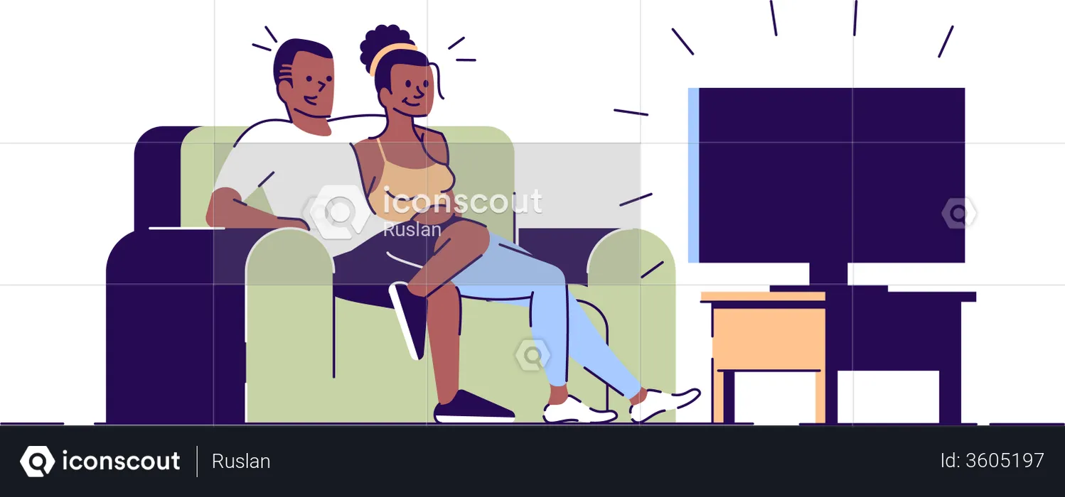 Pareja viendo televisión  Ilustración