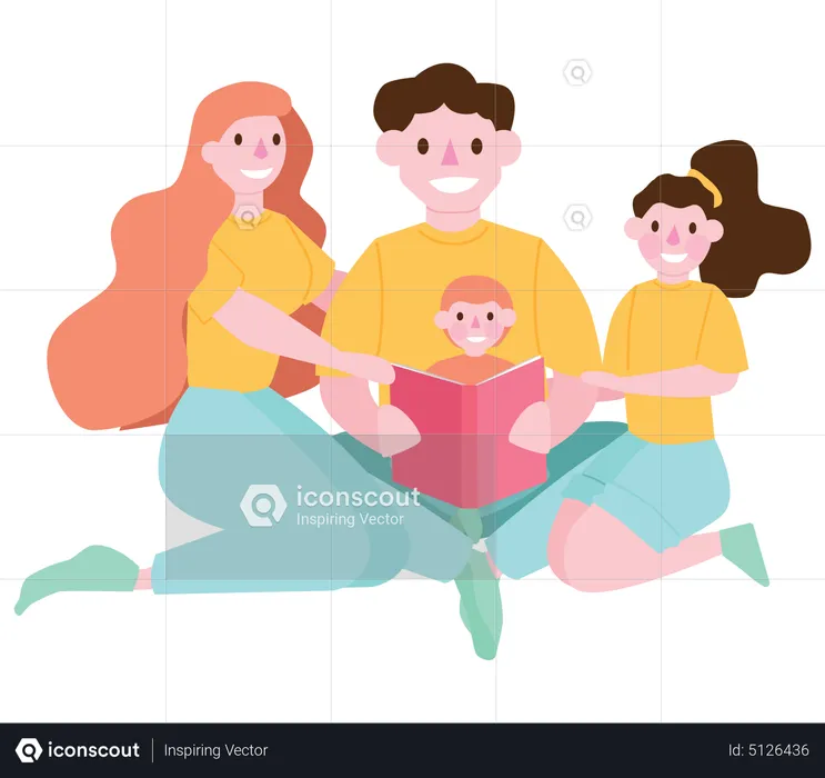 Parent and child reading novel together  Illustration