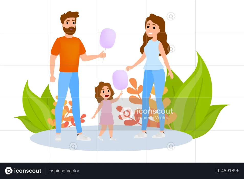 Parent and child with cotton candy  Illustration