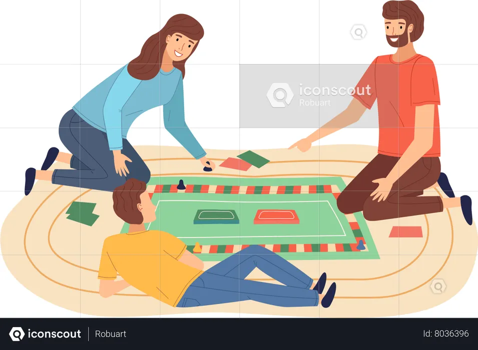 Parent and kid playing board game  Illustration