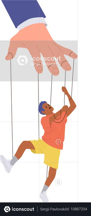 男の子の手を操る親  イラスト