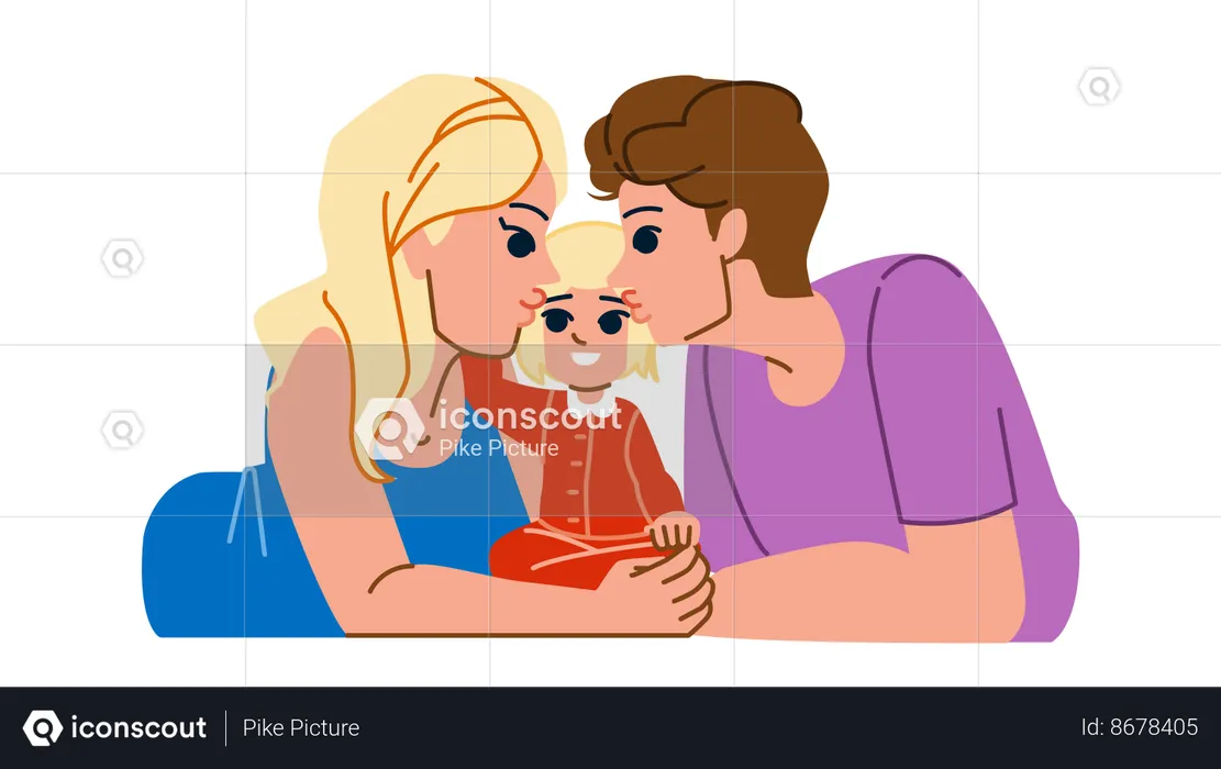 Parent kissing to daughter  Illustration