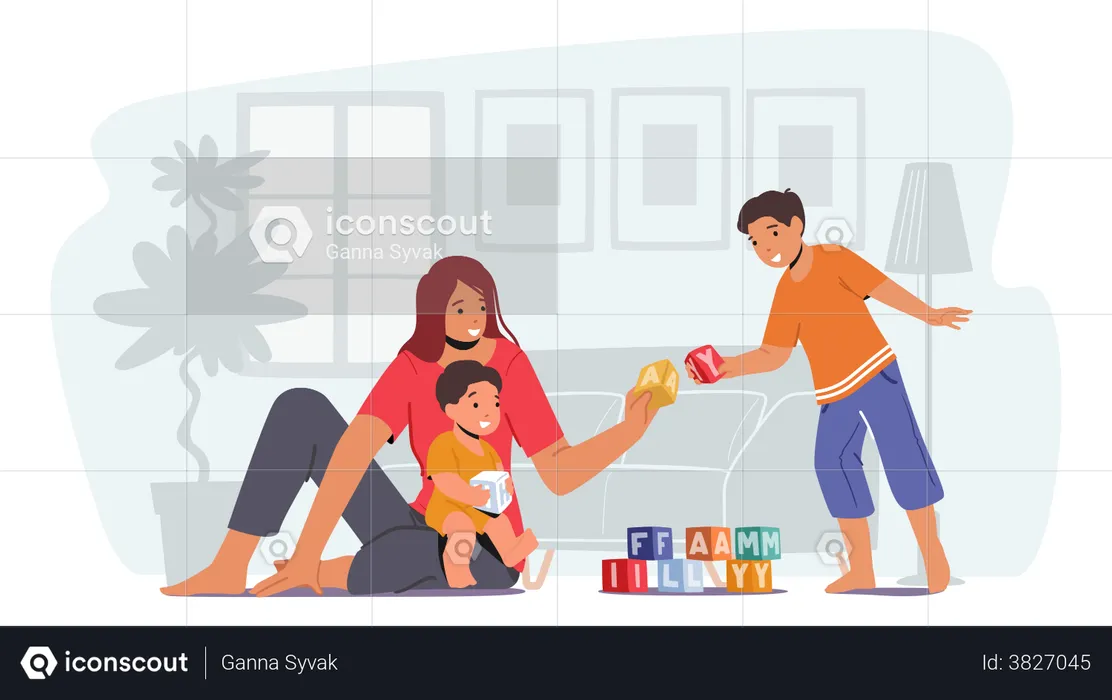 Parent Playing With Children  Illustration