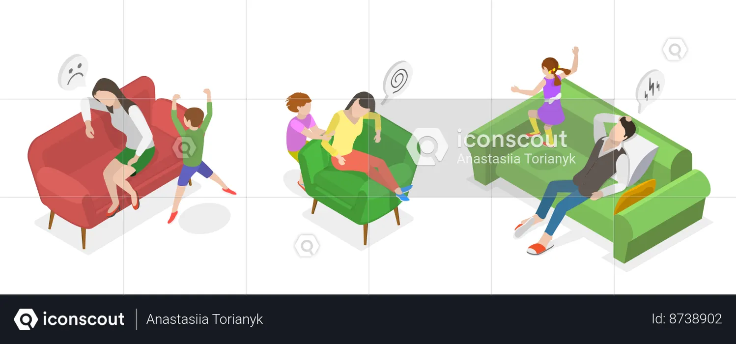 Fadiga e ansiedade dos pais  Ilustração