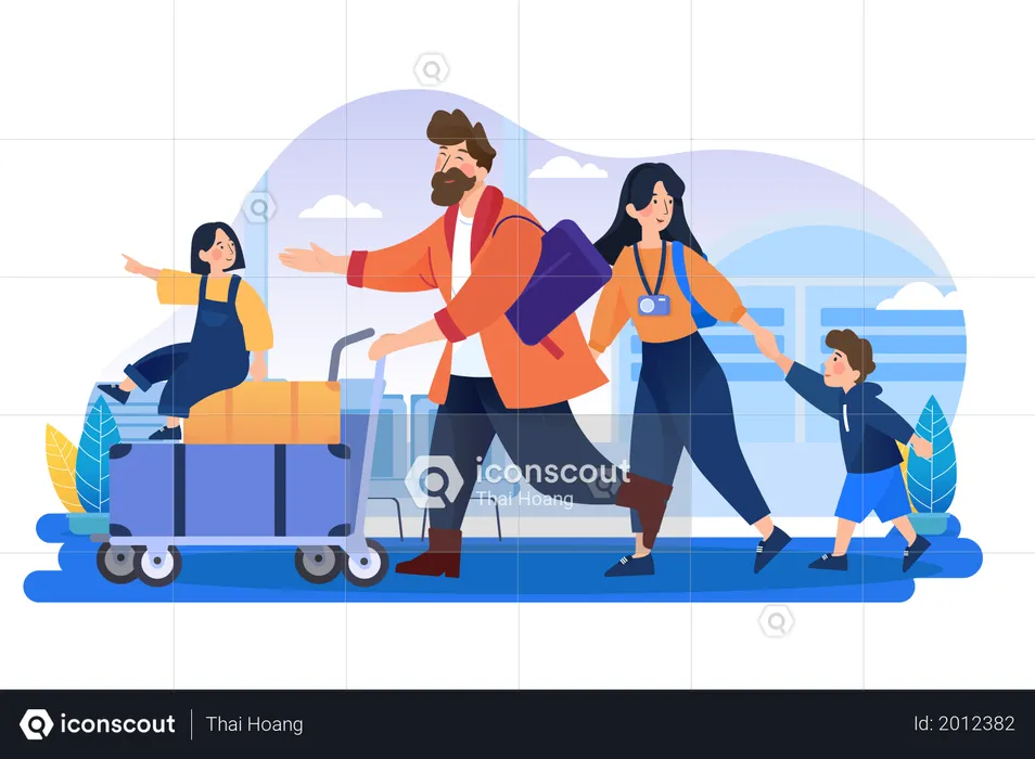 Parents and children going to world tour  Illustration