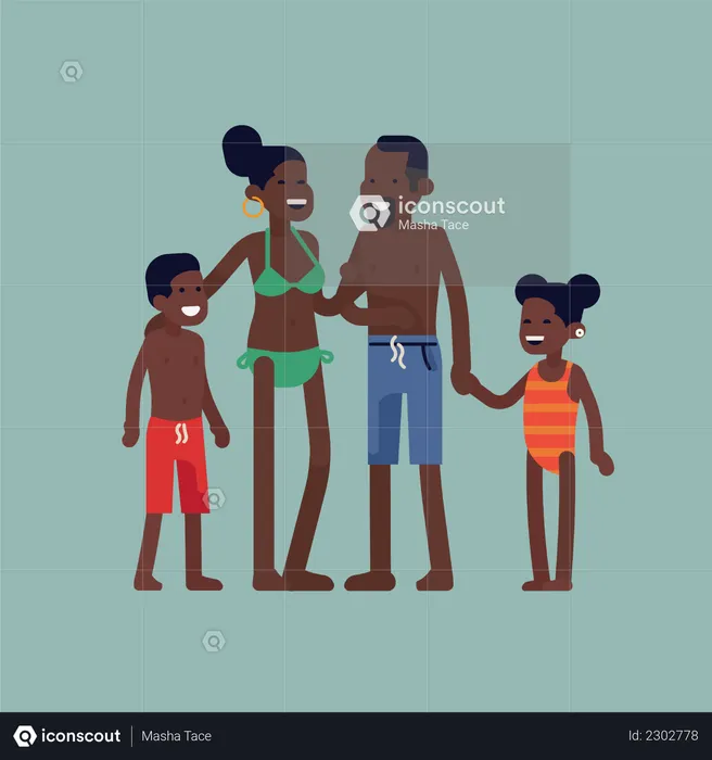 Parents and young children standing on beach-side  Illustration