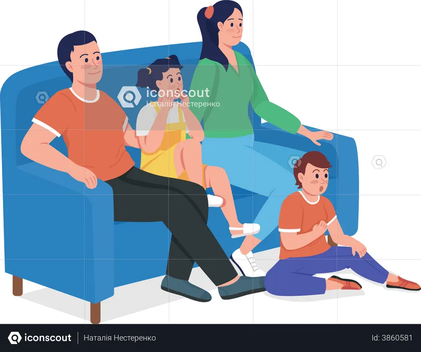Parents avec enfants assis sur un canapé  Illustration