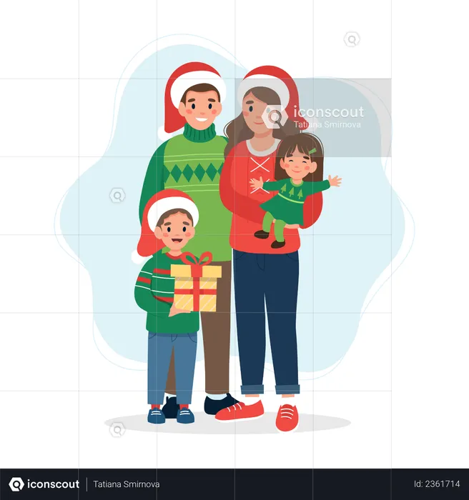 Parents célébrant Noël avec leurs enfants  Illustration