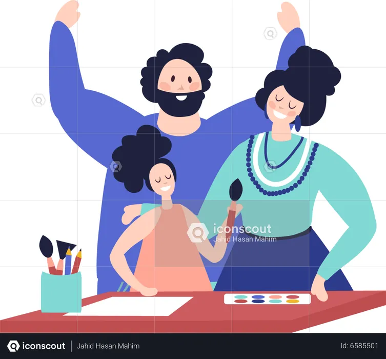 Parents drawing with child  Illustration