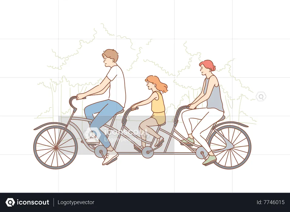 Parents et fille faisant du vélo  Illustration