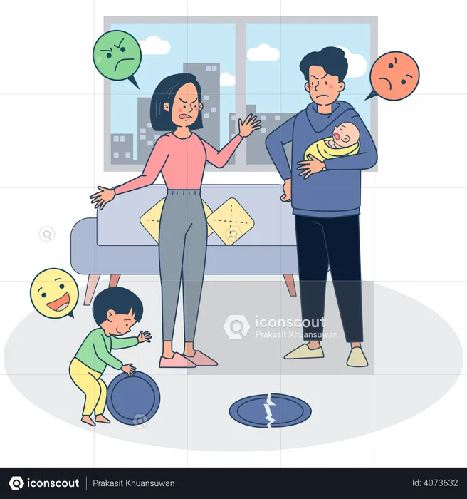 Parents fighting in front of kid  Illustration