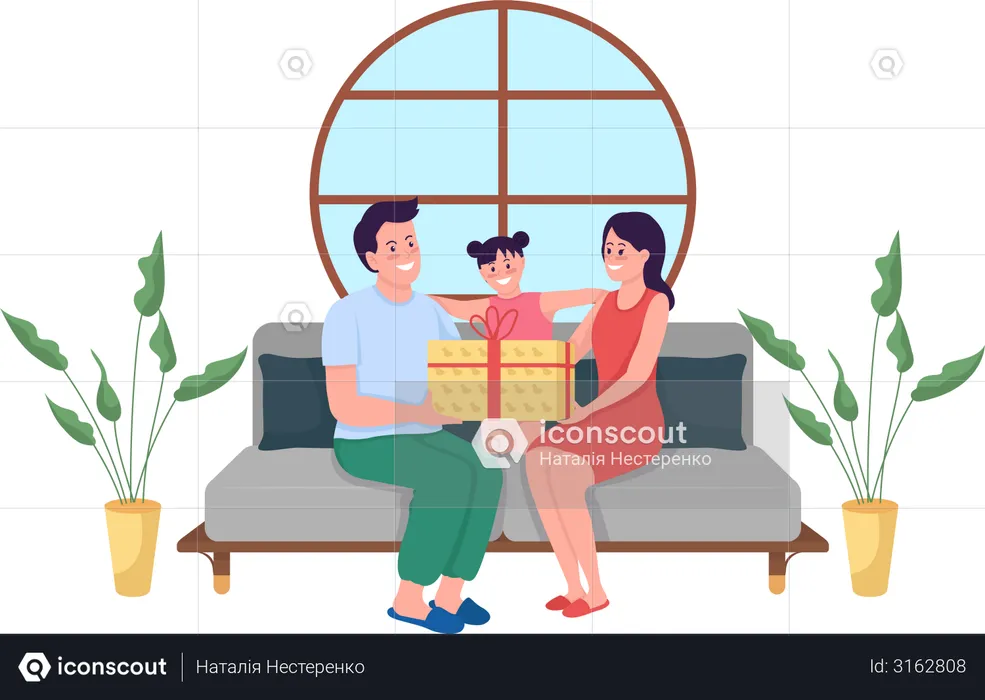 Parents giving gift to daughter  Illustration