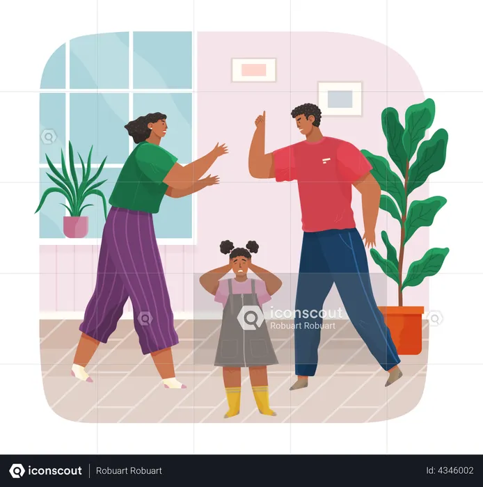 Parents having fight while girl getting torchered  Illustration