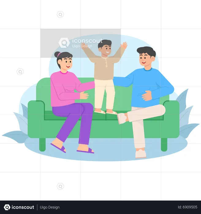 Parents Playing With Children On Chairs  Illustration