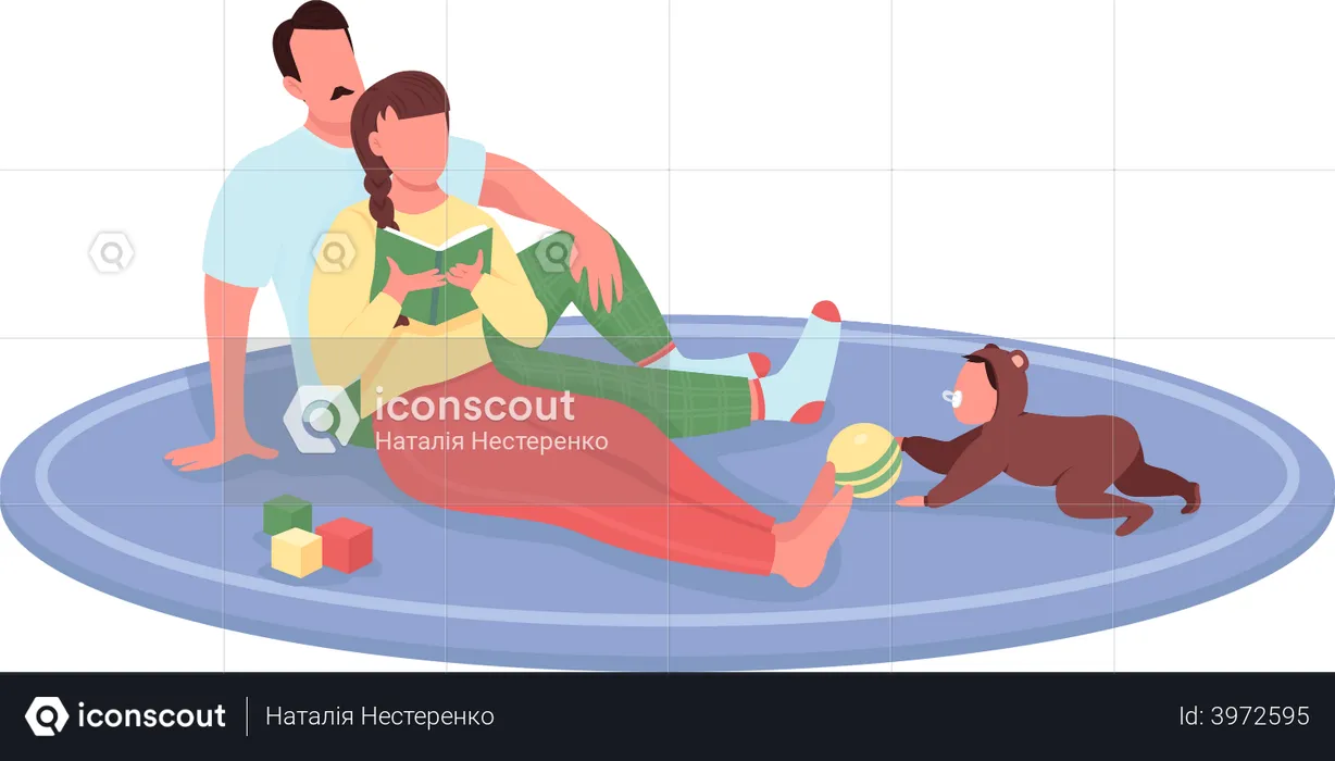 Parents with baby at home  Illustration