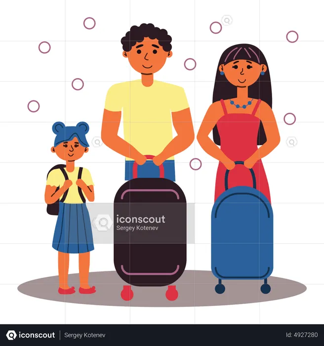 Parents with daughter on a vacation  Illustration